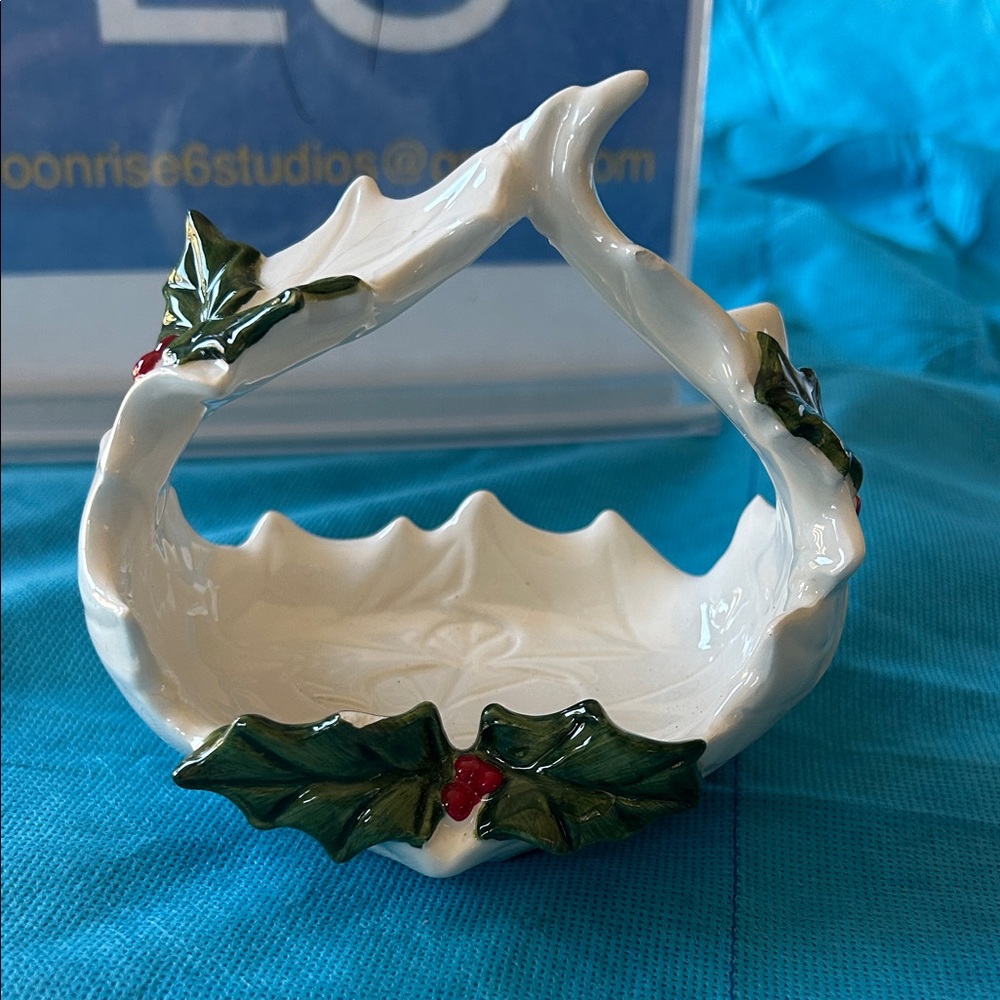 Vintage Lefton Christmas holly berry dish or relish tray.